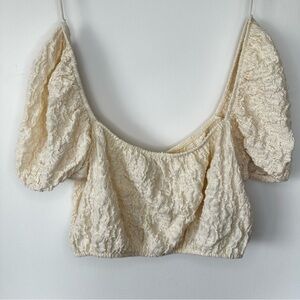 Zara Cream Textured Puff Sleeve Crop Top
